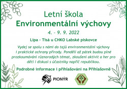Pozvánka na LŠ environmentální výchovy 4. - 9. 9. 2022